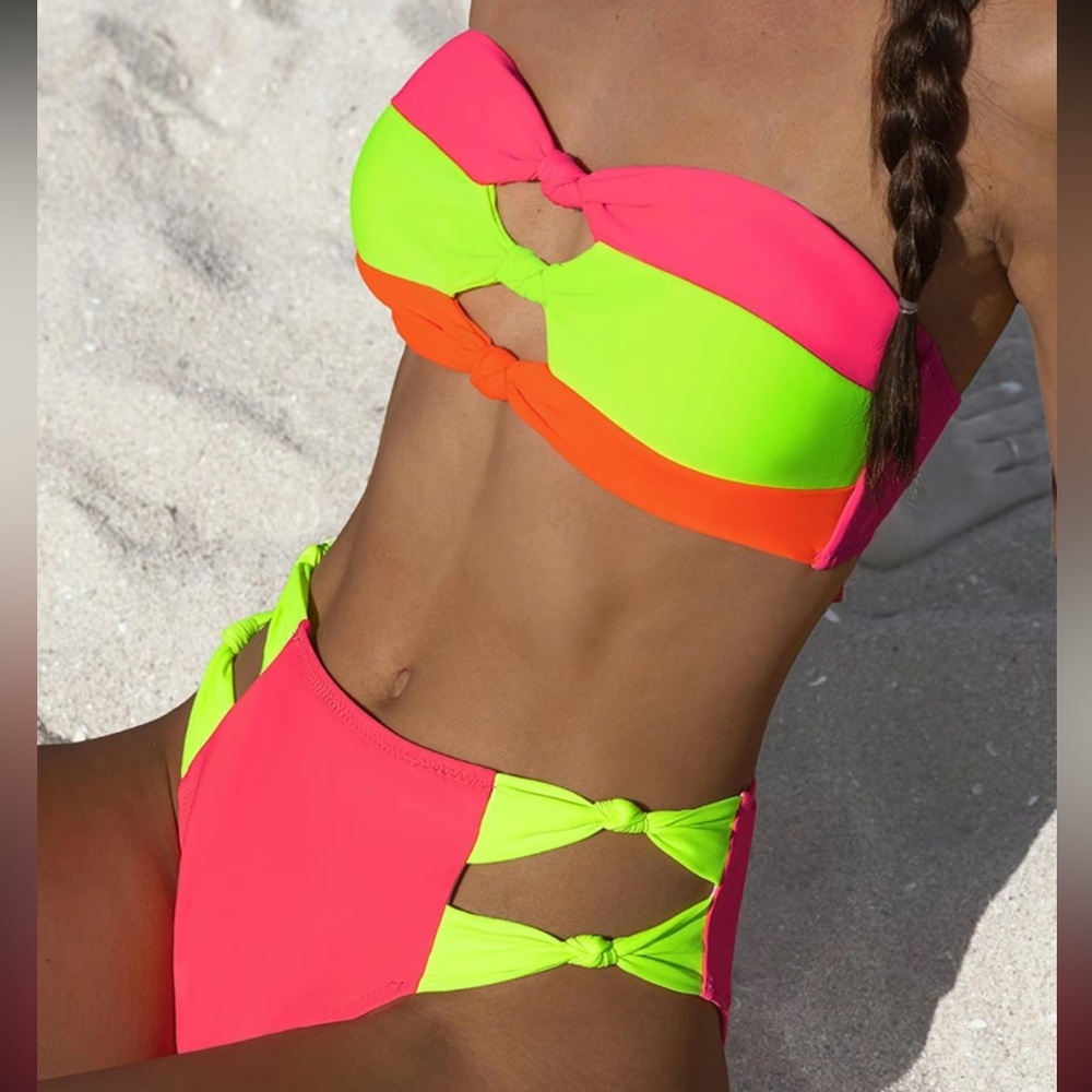 Neon Pink and Yellow Bikini Set